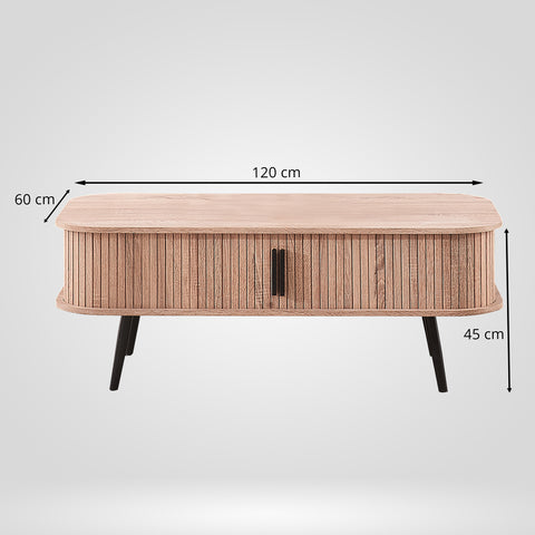 Oslo Modern Coffee Table with Storage and Slatted Sliding Doors - Ash Beige