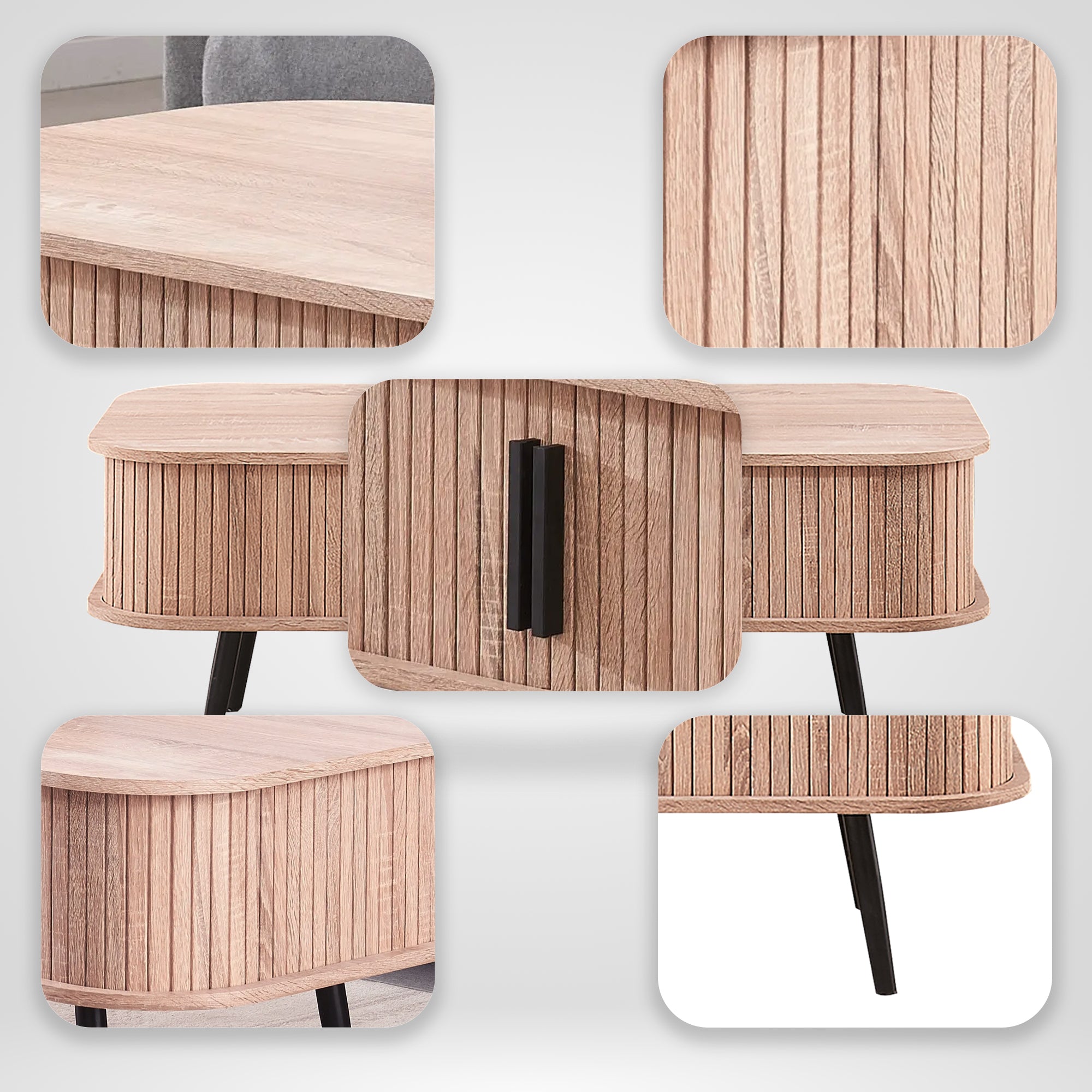Oslo Modern Coffee Table with Storage and Slatted Sliding Doors - Ash Beige