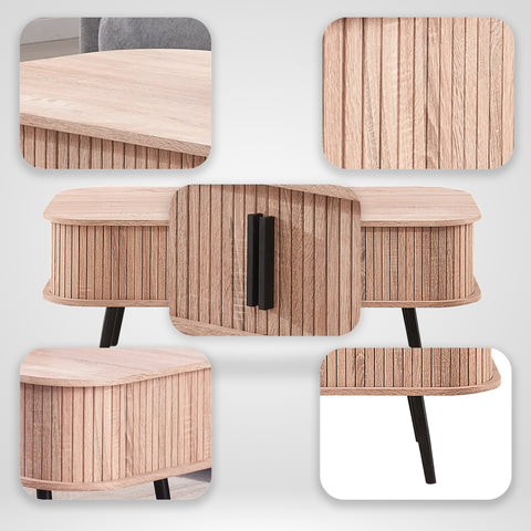 Oslo Modern Coffee Table with Storage and Slatted Sliding Doors - Ash Beige