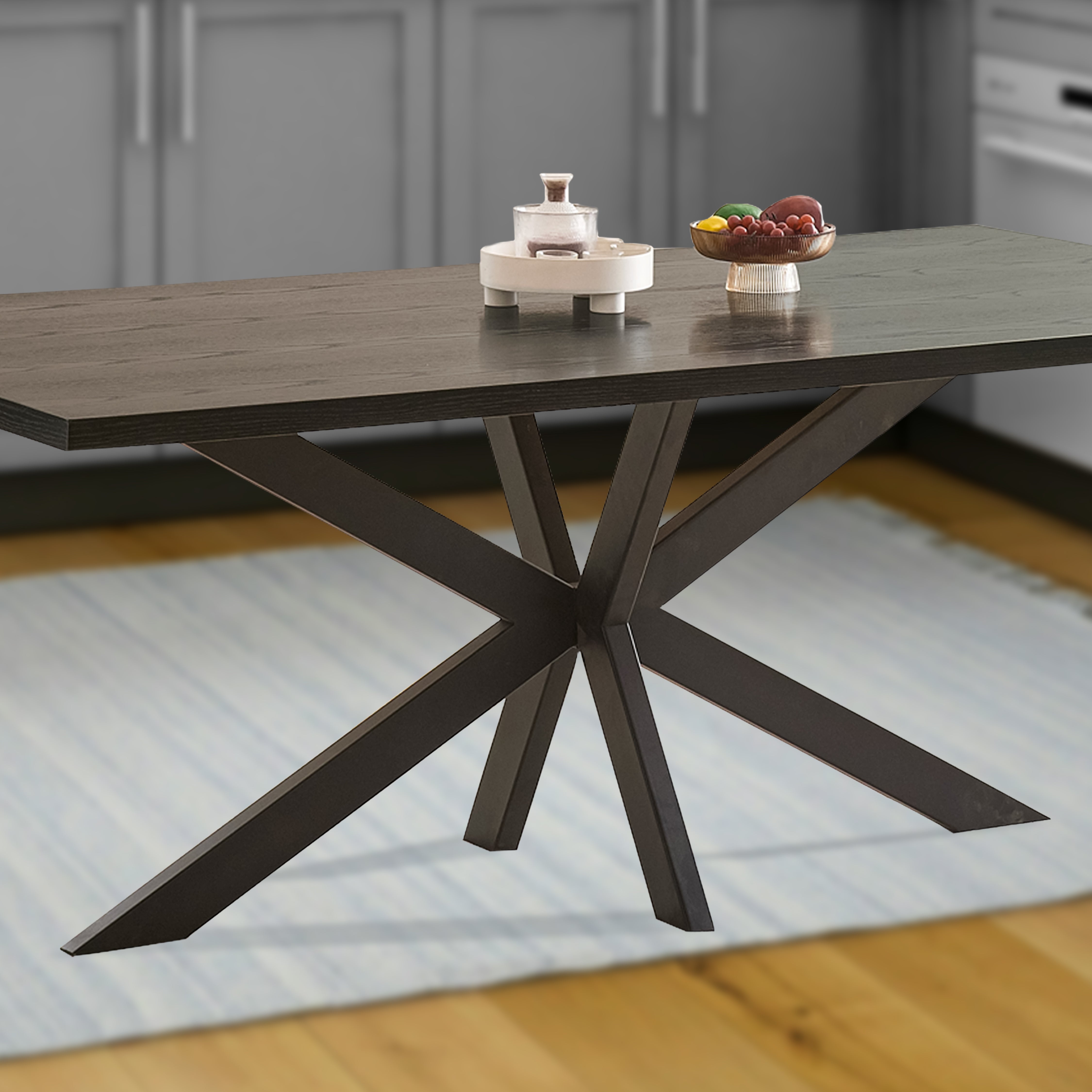 Black 8 seater dining table UK 200cm rectangular side profile