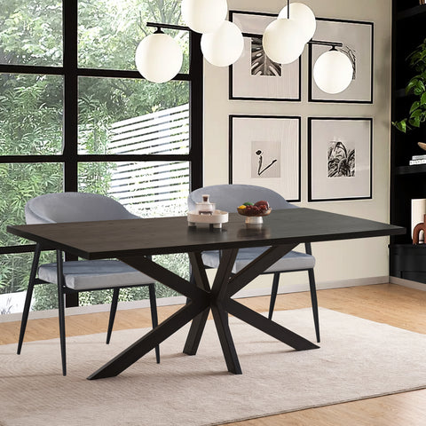 Black 8 seater dining table UK with modern diagonal spoke legs