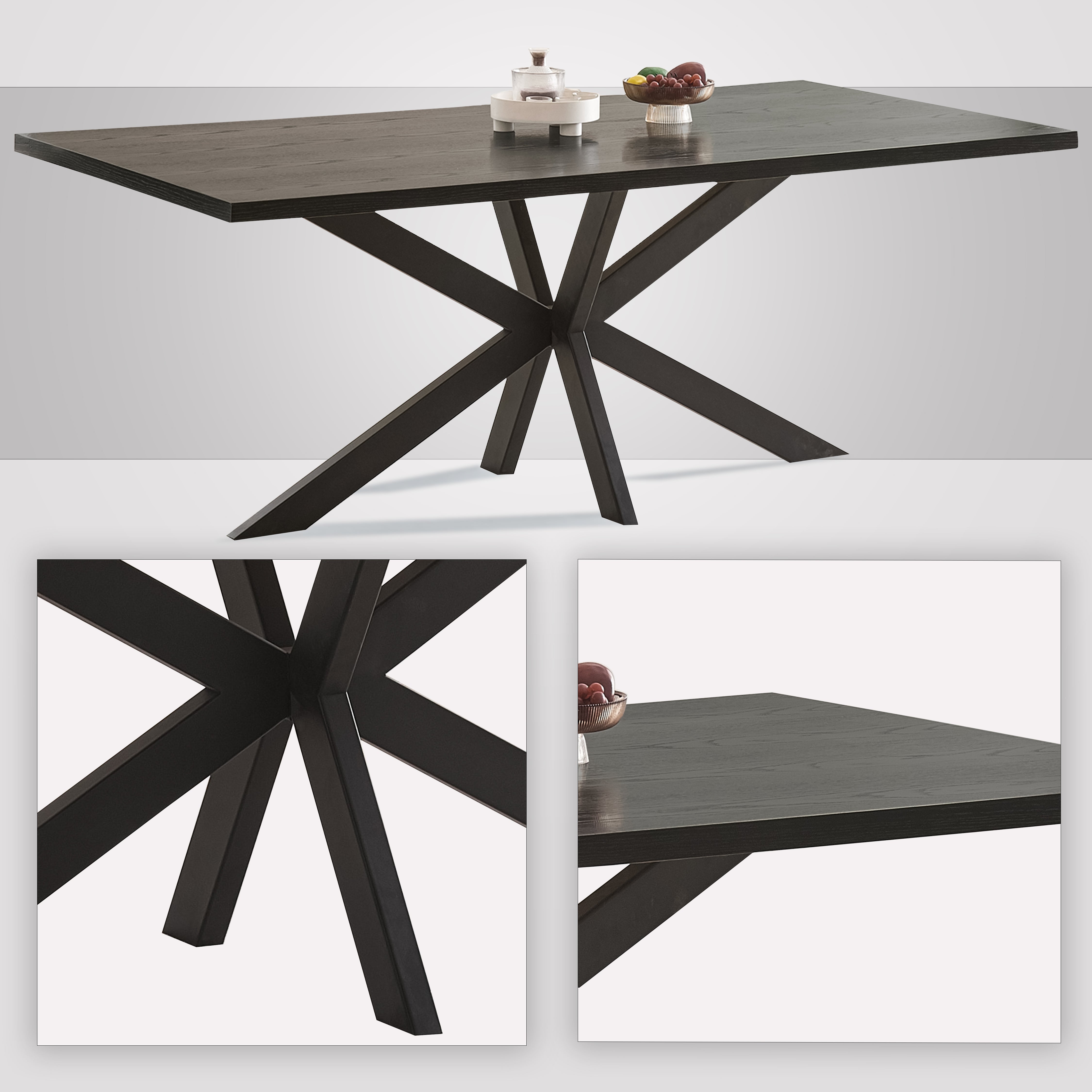 Black 8 seater dining table UK 200cm rectangular side profile