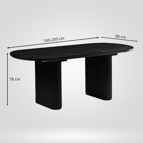 Black extendable oval dining table 6 8 seater fully extended to 200cm