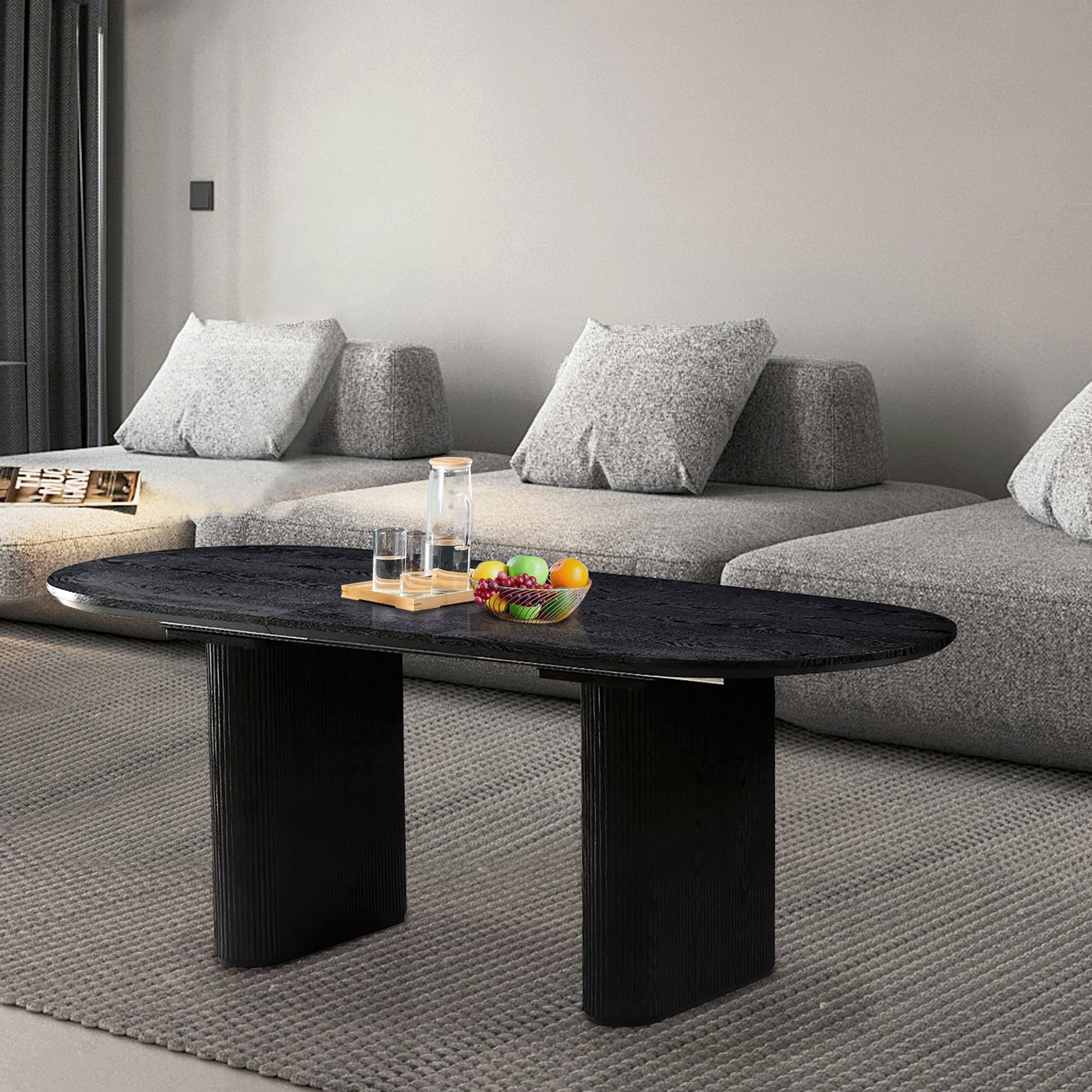 Pure black extendable oval dining table 6 8 seater at 160cm length