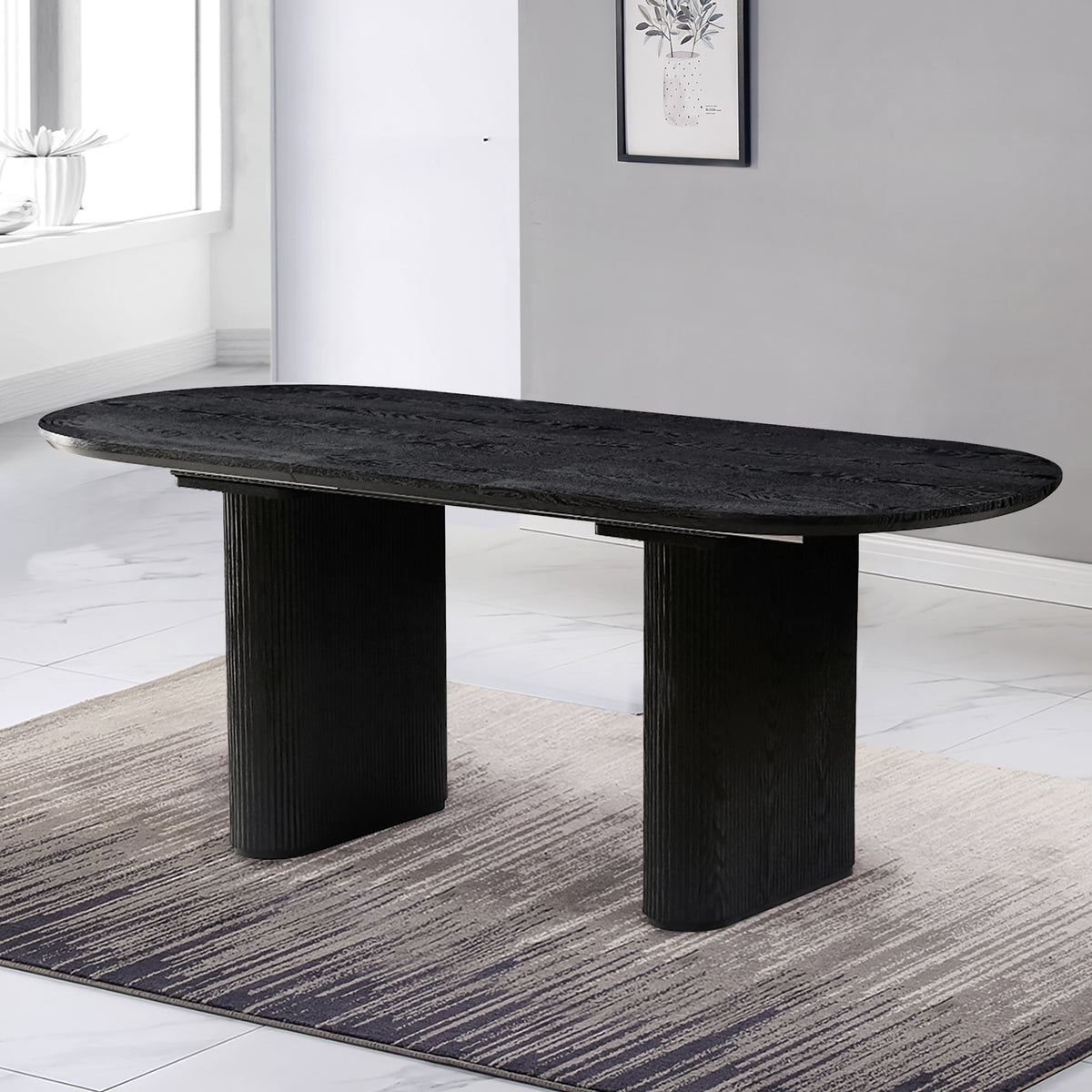 Black extendable oval dining table 6 8 seater in modern dining room