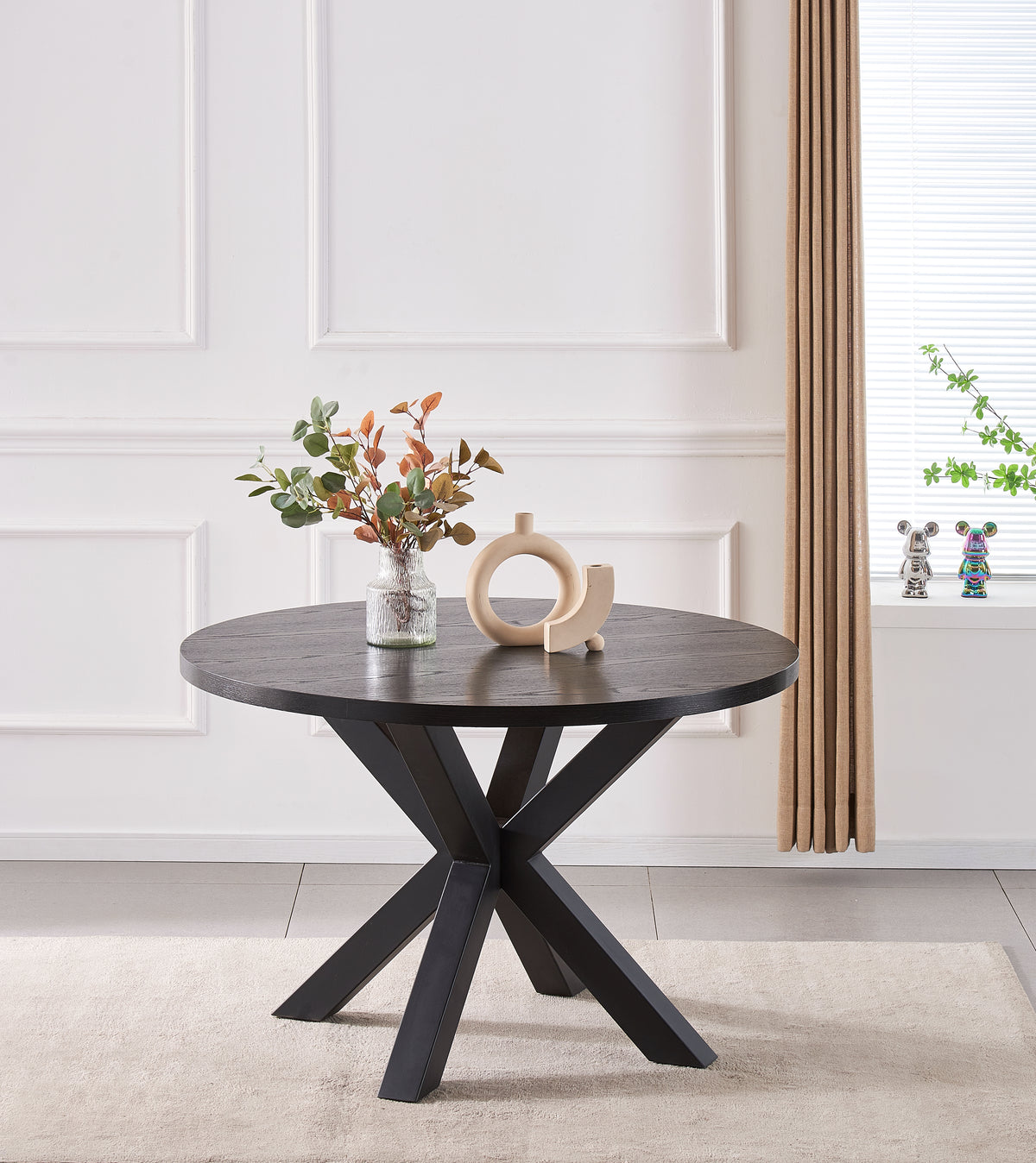 Black round dining table 6 seater Chester 120cm in modern dining room
