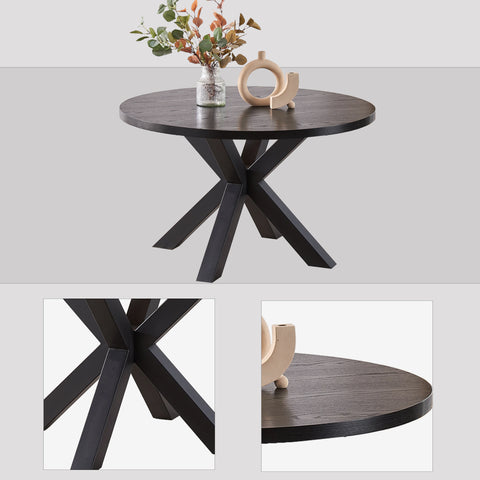 Diagonal spoke leg base on Chester black round dining table 6 seater