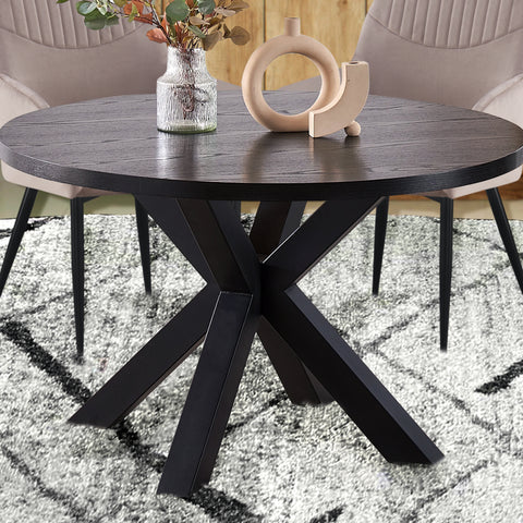 Top view of black round dining table 6 seater with smooth 120cm tabletop