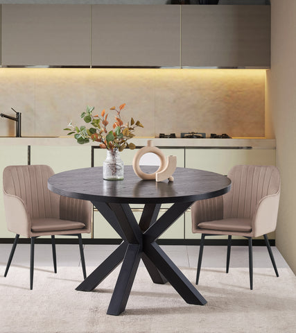 Chester black round dining table 6 seater with diagonal spoke legs