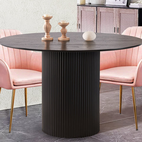 Top view of black round dining table 6 seater with smooth 120cm tabletop