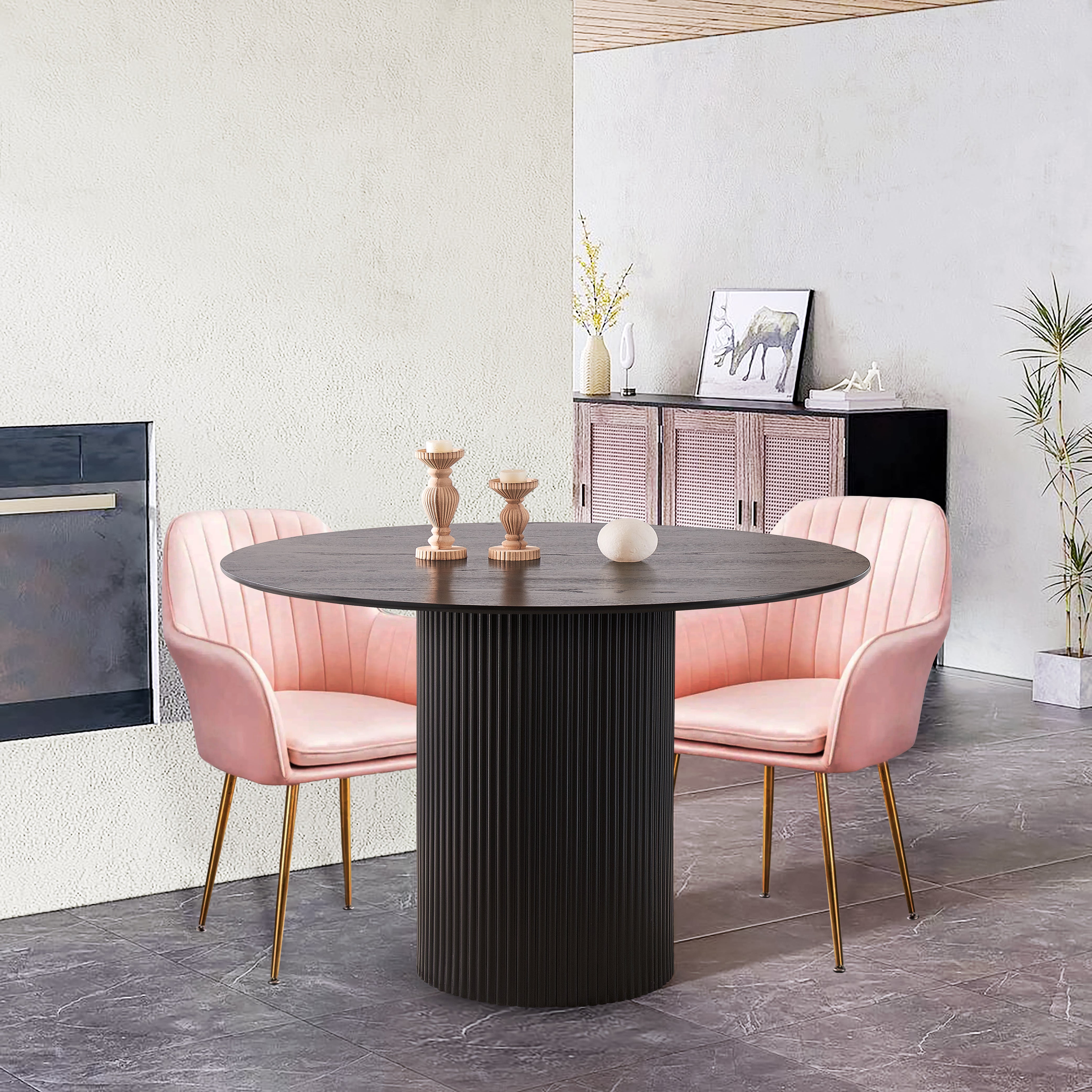 Pure black round dining table 6 seater UK with 120cm diameter top