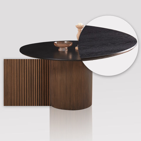 Brown black round dining table with 120cm circular tabletop