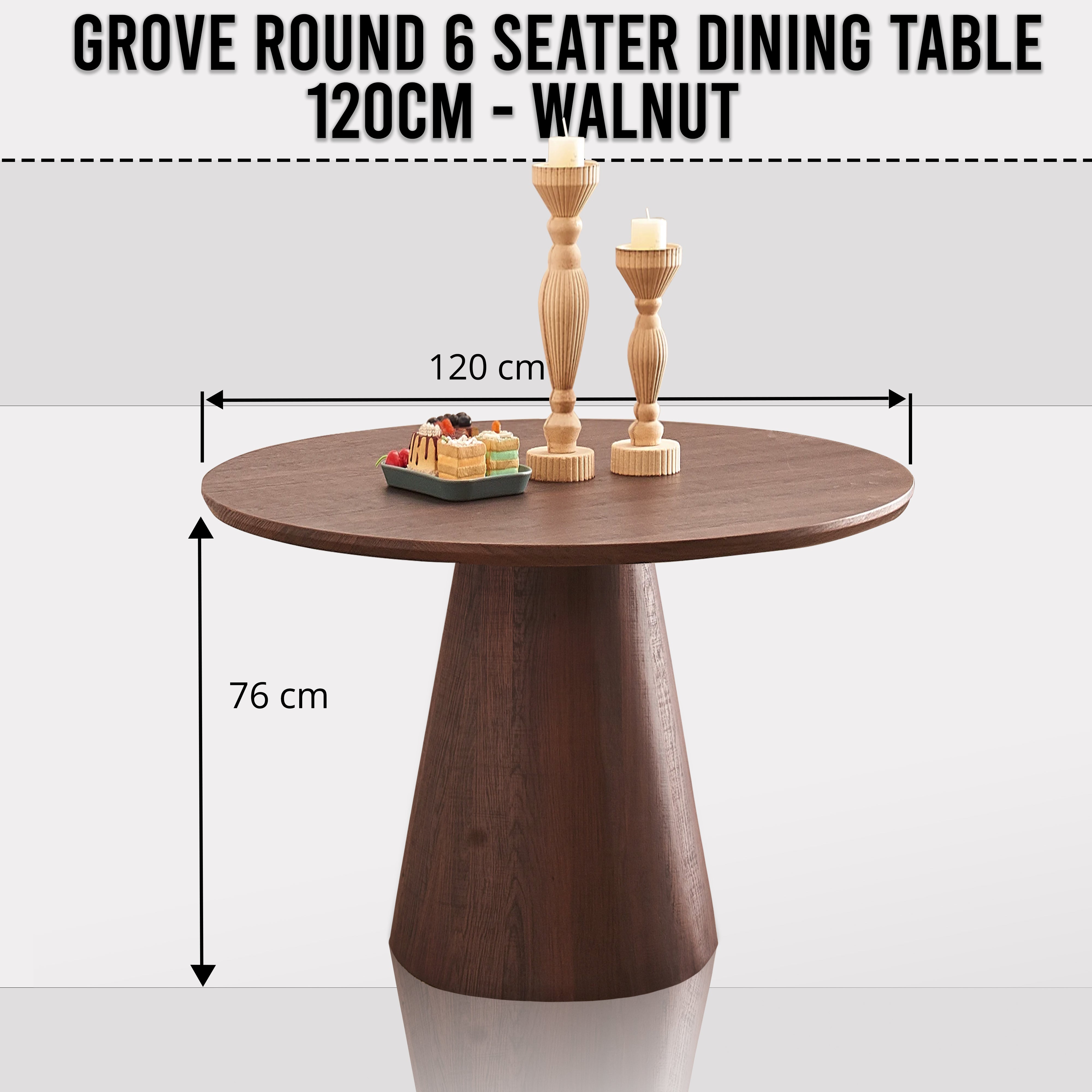 Buy round walnut dining table with ample legroom and sturdy pedestal base