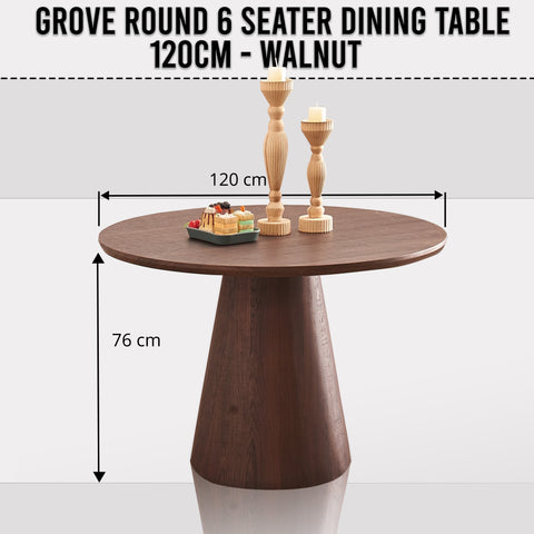 Buy round walnut dining table with ample legroom and sturdy pedestal base