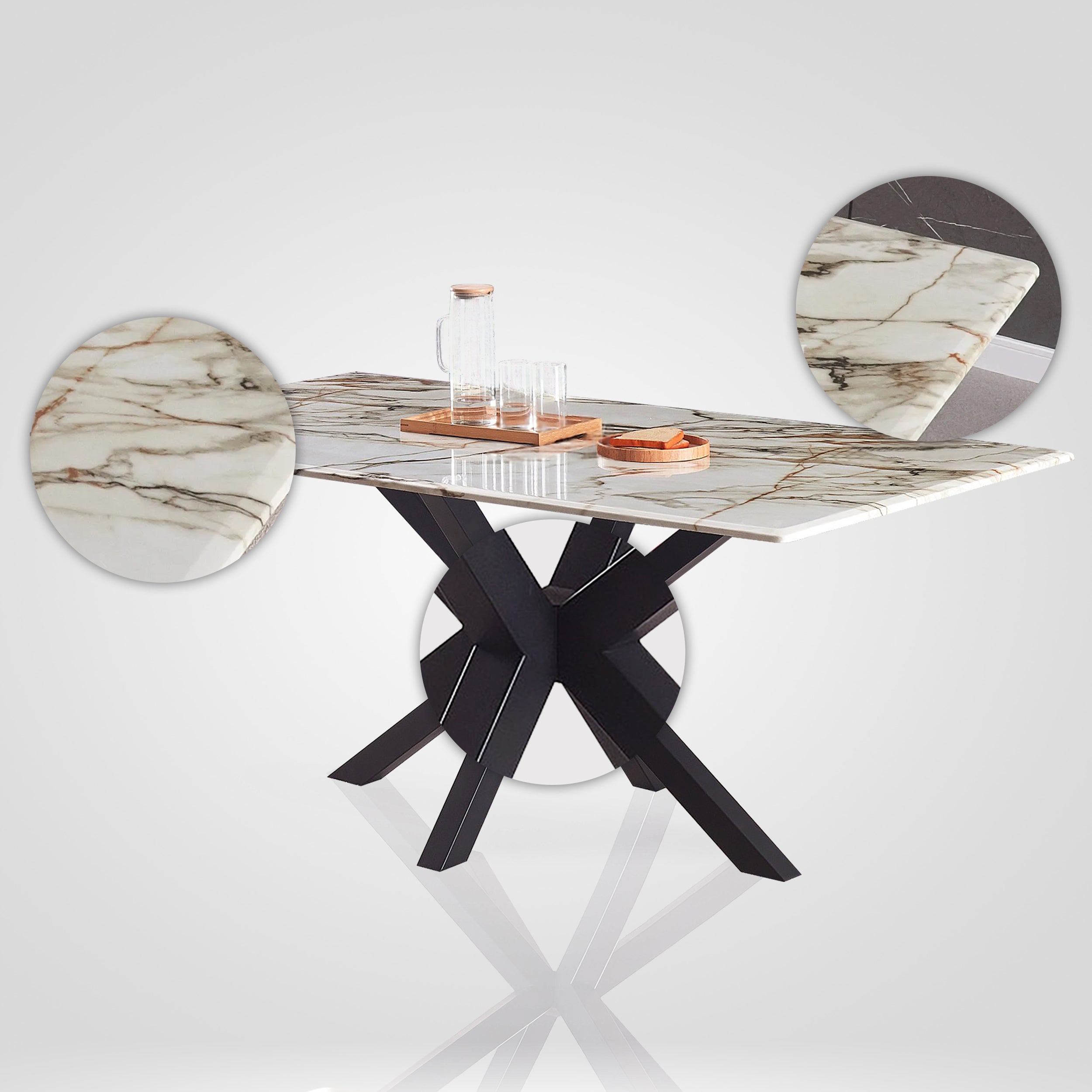 Close up of marble effect top on 8 seater dining table