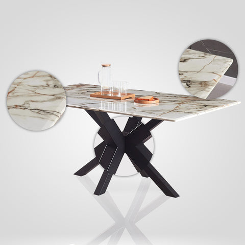 Close up of marble effect top on 8 seater dining table