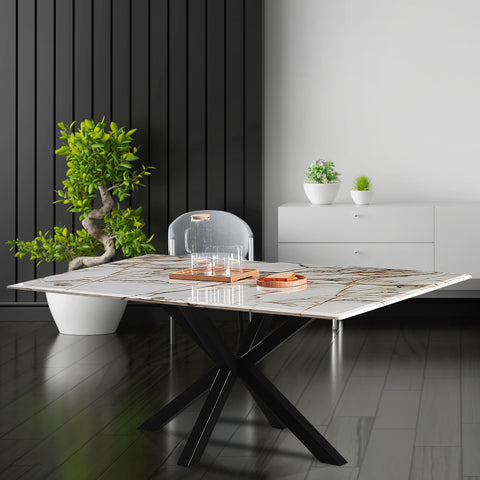 Marble top 8 seater dining table 200cm rectangular side view