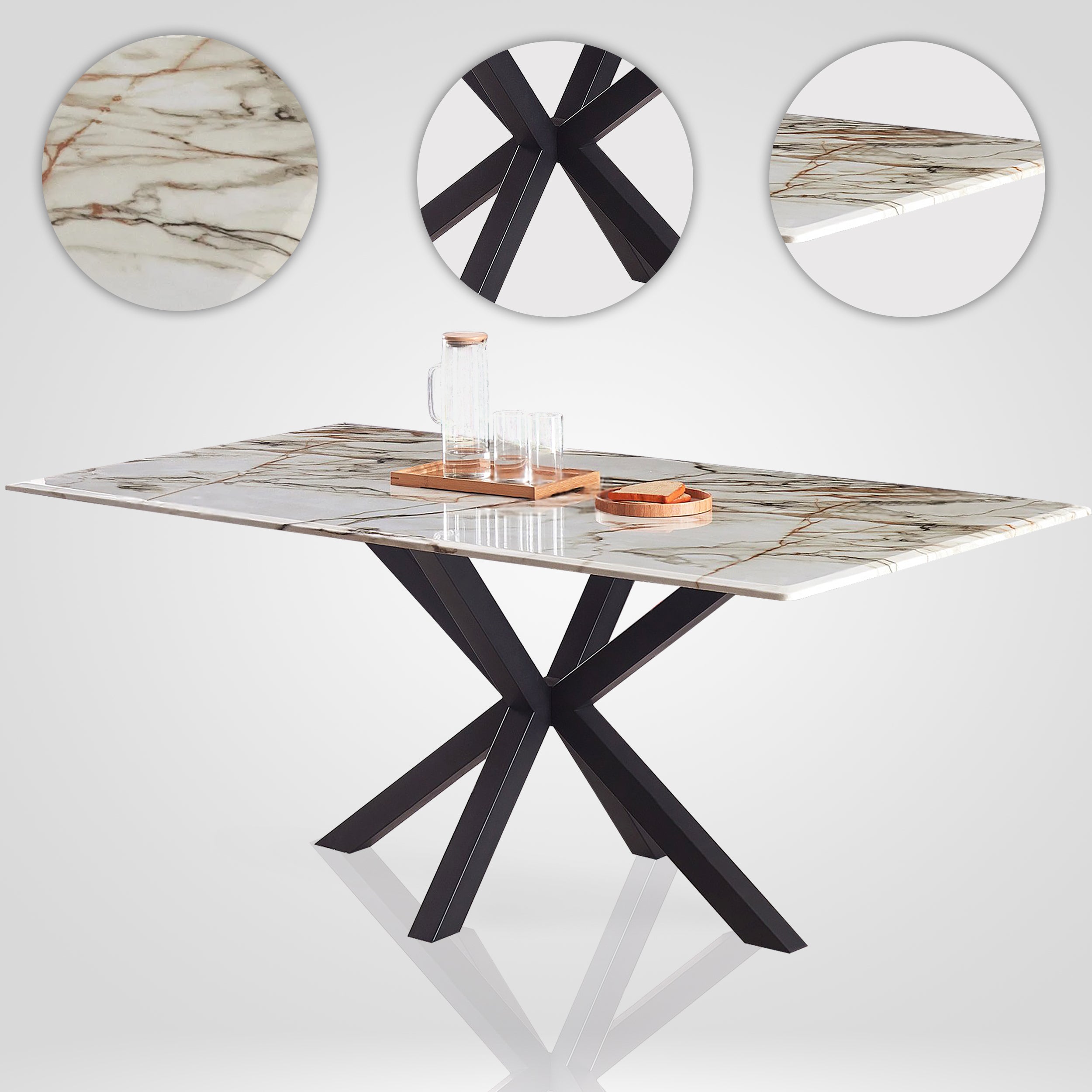 Black spoke leg base on marble top 8 seater dining table
