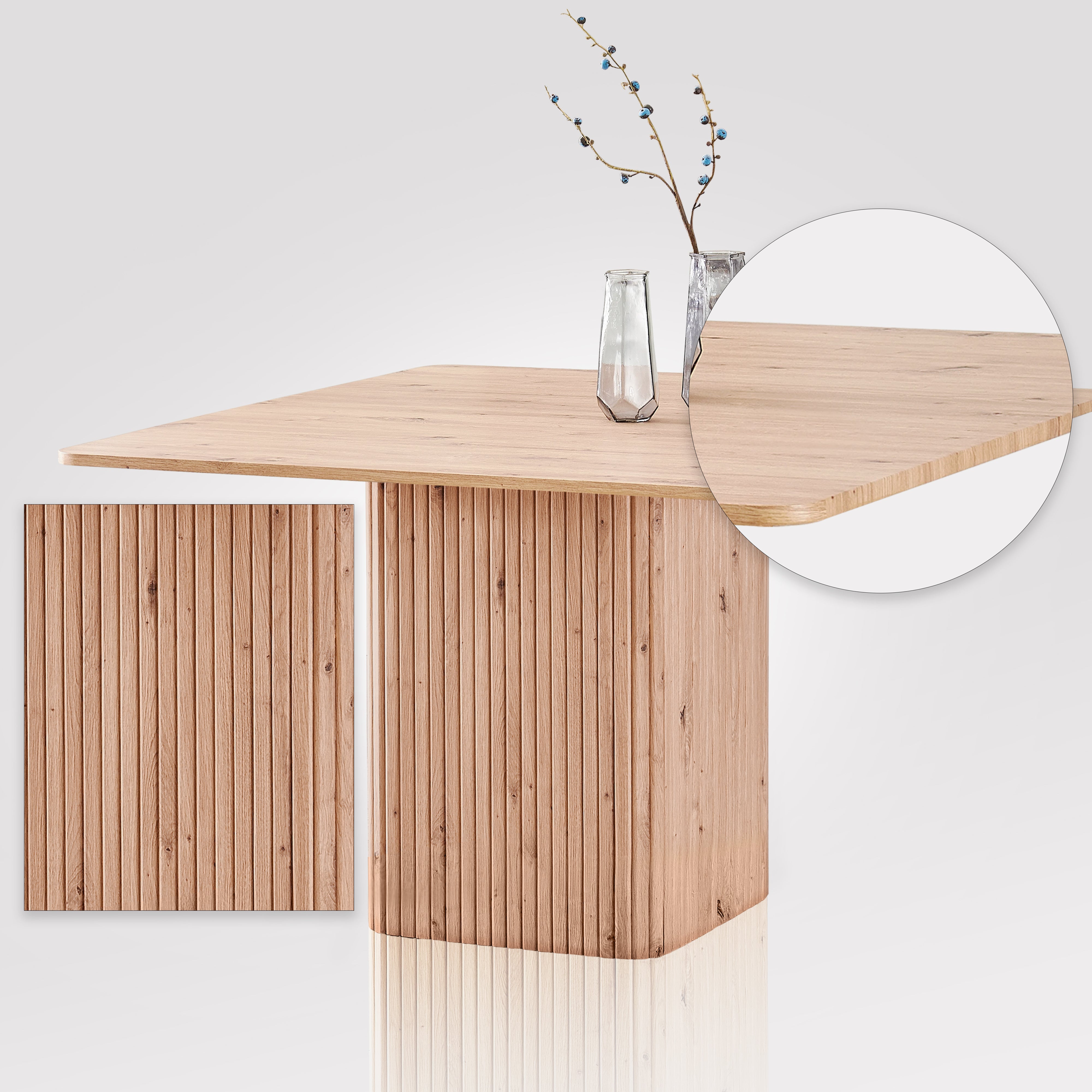 Top view of oak square dining table 6 seater with 120cm tabletop