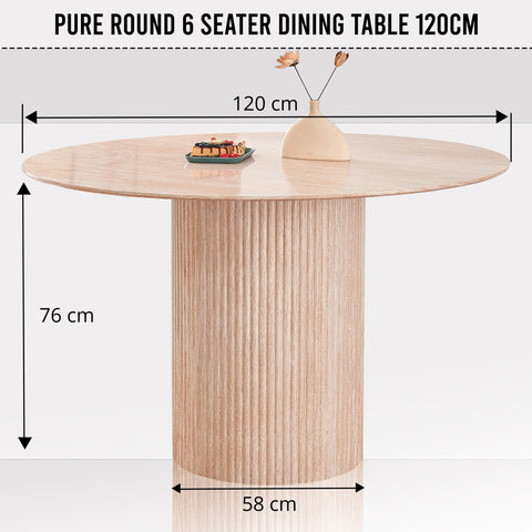 Pure Round 6 Seater Dining Table 120cm - Ash Beige