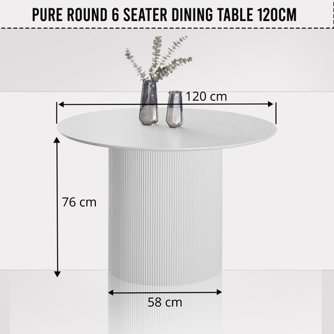 Pure Round 6 Seater Dining Table 120cm - White