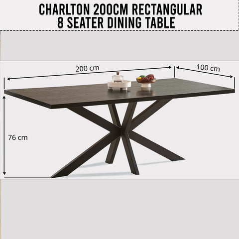 Charlton 200cm Rectangular 8 Seater Dining Table - Black