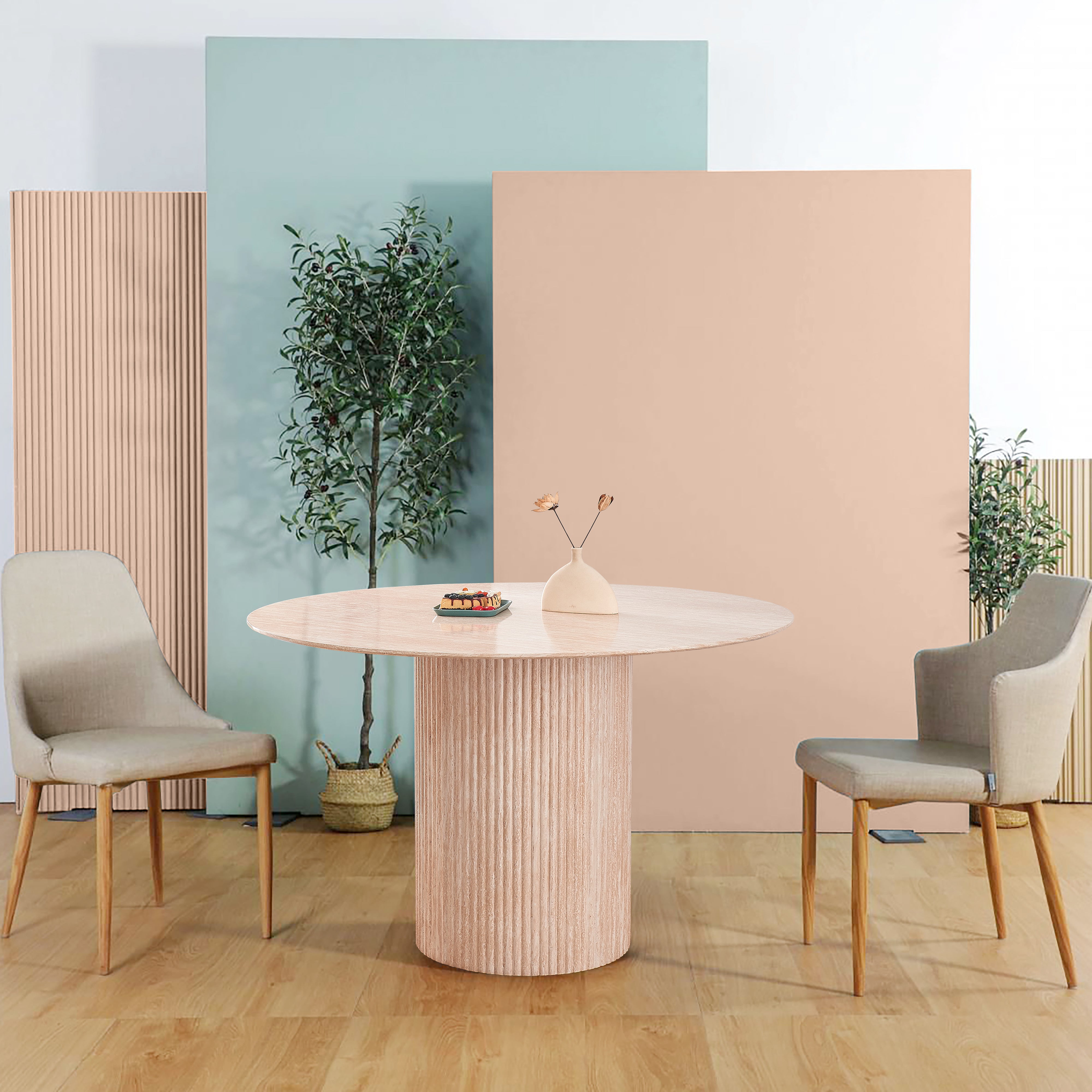 Pure round ash dining table 6 seater UK with 120cm ash beige top