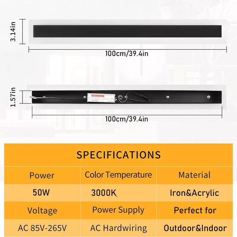 Longton LED Wall Light Long Strip 100cm Warm White Light