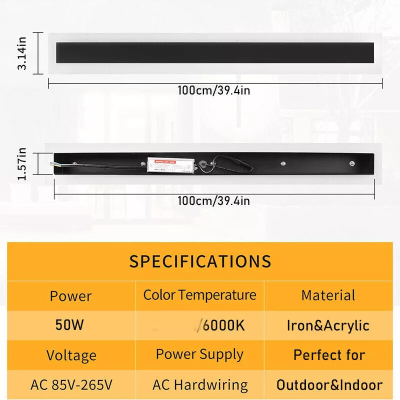 Longton LED Wall Light Long Strip 100cm White Light