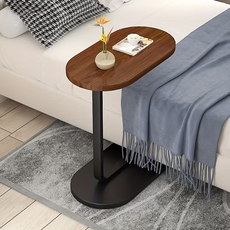 Contemporary oval walnut oak side table design